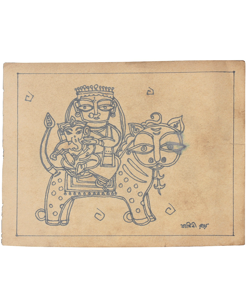 Jamini Roy Pen on Paper Sketch (Dolls - Circa 1940) | Prinseps